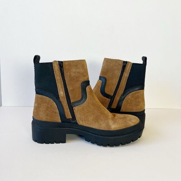 Lucky Brand Eabile Bootie Leather Lug Sole Boots Cognac & Black Women’s Size 8.5 - Picture 5 of 11